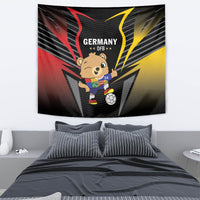 Black Germany football tapestry with DFB text and cartoon mascot with soccer ball