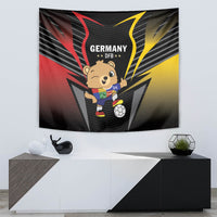 Black Germany football tapestry featuring DFB logo, cartoon mascot with soccer ball
