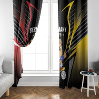 Black football window curtain panels with mascot artwork and Germany/DFB text on red and yellow stripes