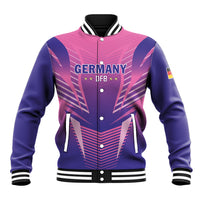 Personalized varsity jacket, pink/purple front with 'GERMANY' and 'DFB' button placket