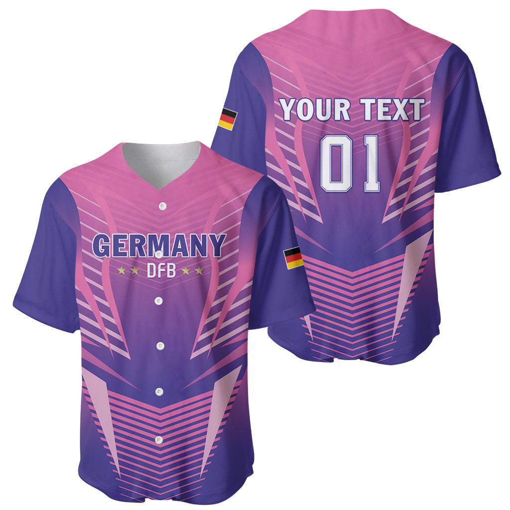 Germany DFB baseball jersey, pink-and-navy with front and back views, flag and 01