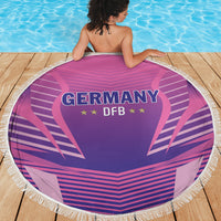 Round pink beach blanket with fringed edge, Germany DFB crest and star graphic