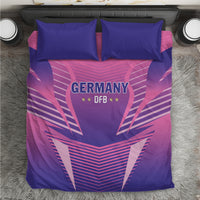 Pink and purple football bedding set with Germany DFB logo and two blue pillowcases