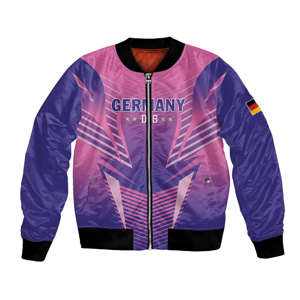 Pink and purple Germany football bomber jacket, front zip, ribbed cuffs, sleeve flag patch