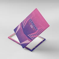 Pink Germany DFB canvas wall art with layered corner stitching, angled view