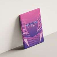 Pink Germany DFB canvas wall art mounted on wall, diagonal view of trophy graphic