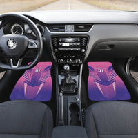 Pink and purple gradient car floor mats placed on front seats area