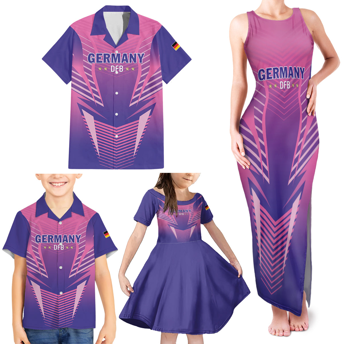 Personalized Germany 2024 Football Family Matching Tank Maxi Dress and Hawaiian Shirt DFB Team Pink Version