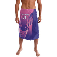 Pink and navy football sarong wrap skirt with 'YOUR TEXT' and number '01' on the front