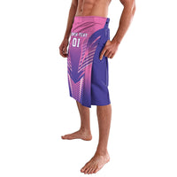 Personalized football sarong wrap skirt in pink and navy with 'YOUR TEXT' and '01' print