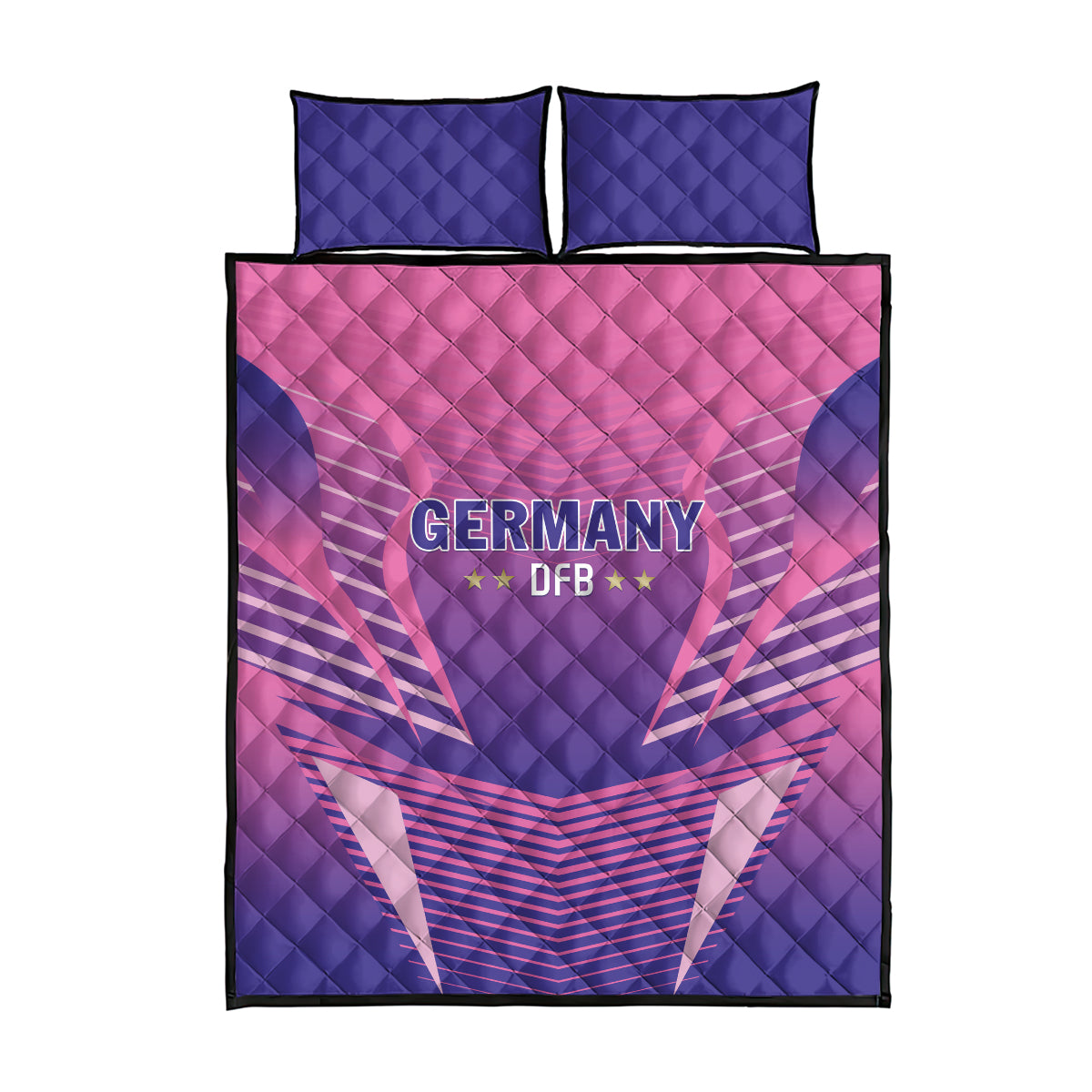 Germany DFB logo quilt bed set in pink and purple with two matching pillows
