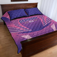 Pink and purple quilt bed set with Germany DFB logo, two quilted pillows