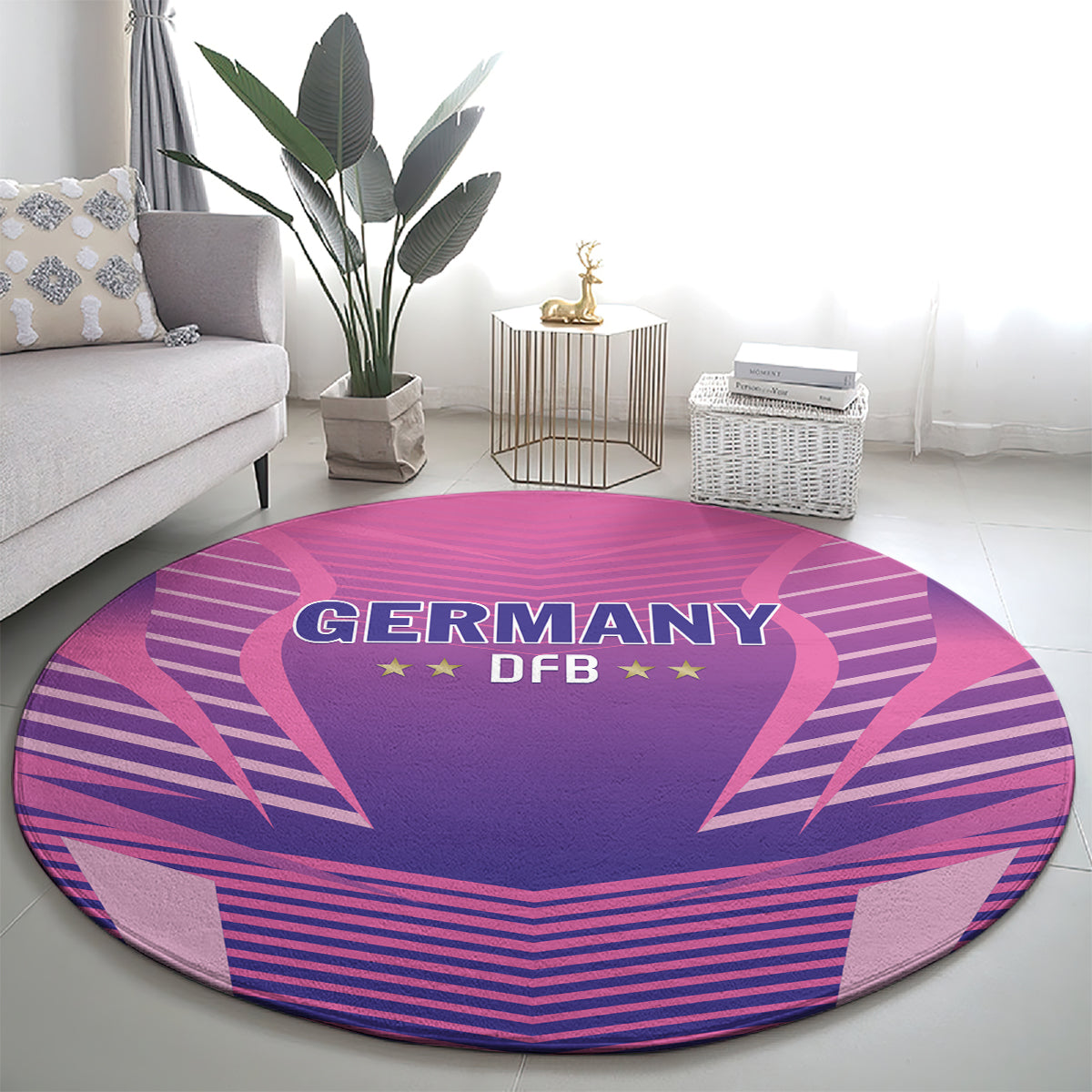 Round pink DFB football rug featuring Germany DFB emblem and star pattern