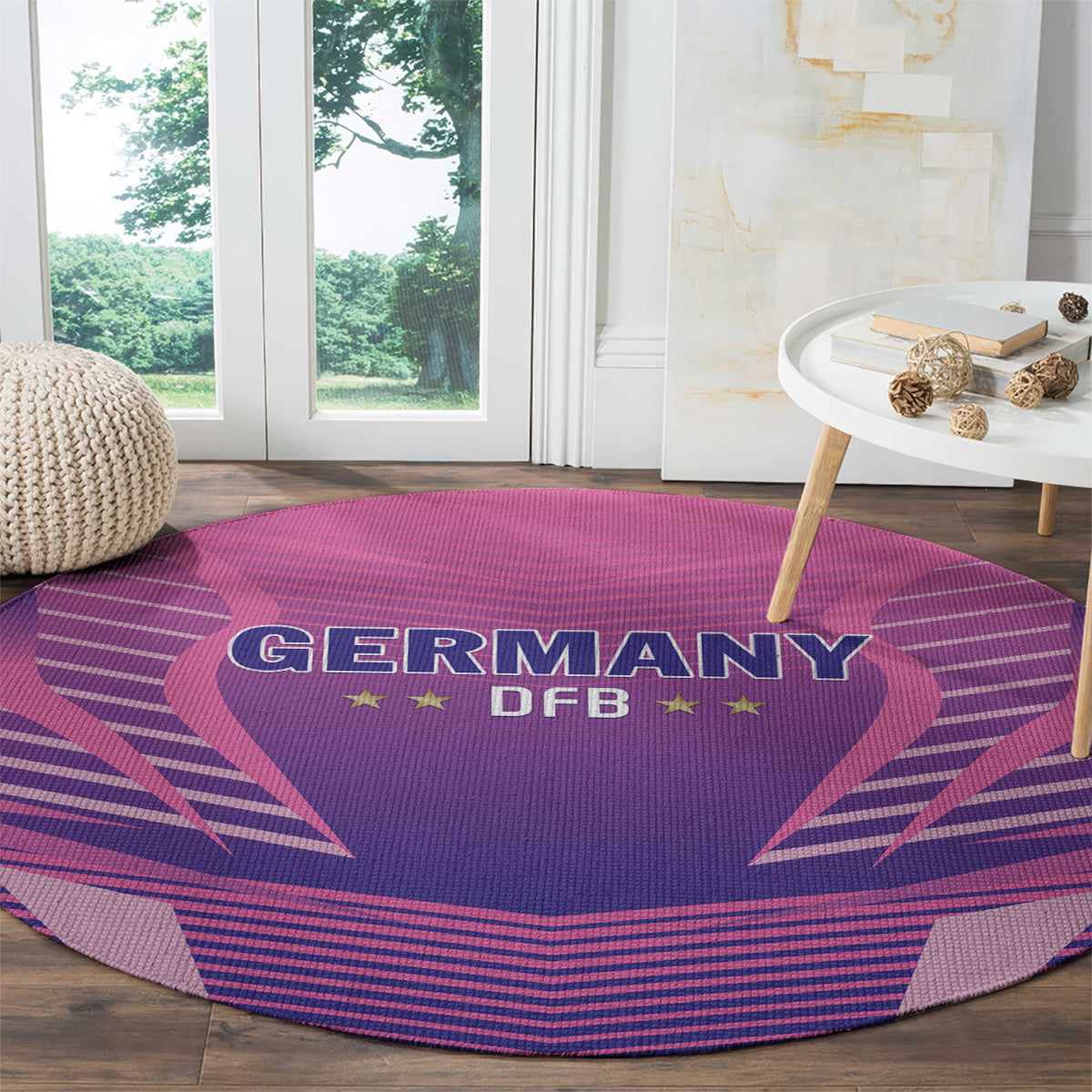 Round pink DFB football rug with Germany DFB lettering and star accents
