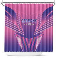 Pink shower curtain with Germany DFB logo, star accents, and blue wing stripes