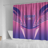 Pink shower curtain featuring centered Germany DFB text and blue wing artwork