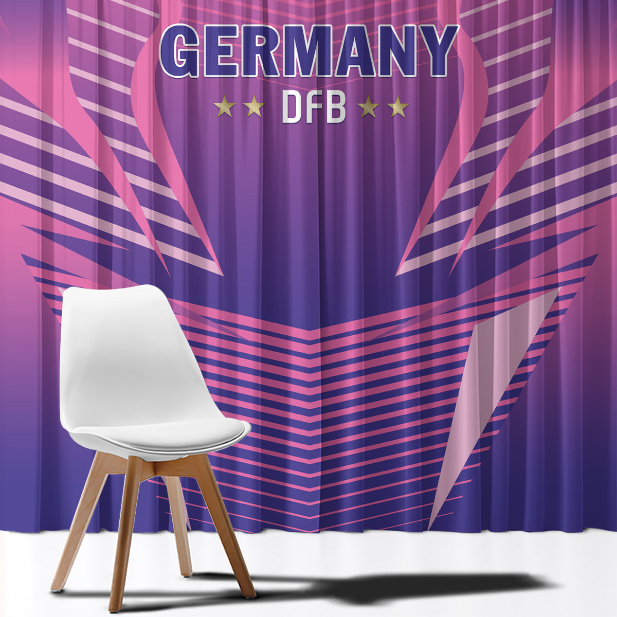 Germany football curtain close-up with DFB logo and pink-to-purple geometric stripe design