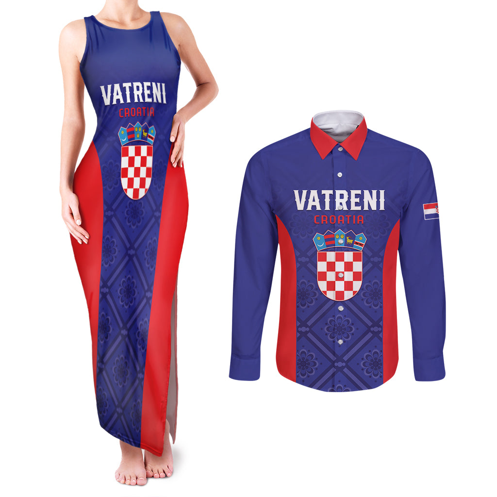 Personalized Croatia 2024 Football Couples Matching Tank Maxi Dress and Long Sleeve Button Shirt Hrvatska Vatreni