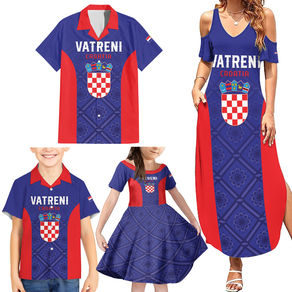 Personalized Croatia 2024 Football Family Matching Summer Maxi Dress and Hawaiian Shirt Hrvatska Vatreni