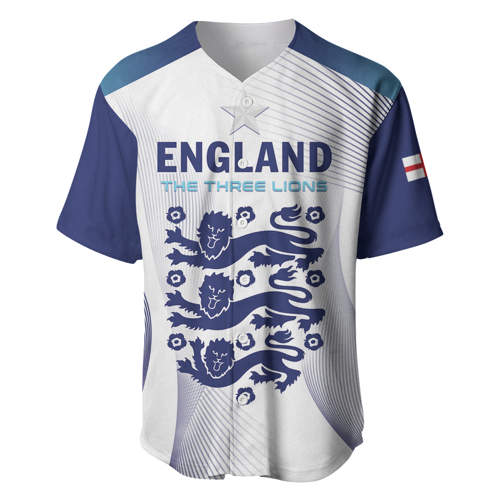 England football jersey in blue-and-white with 'England' and lions crest front