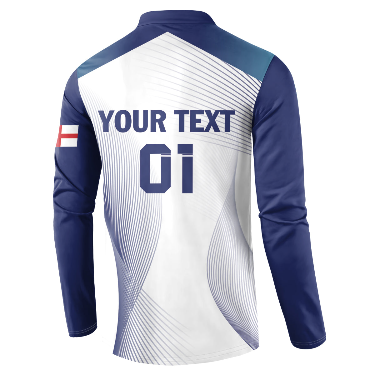 Blue and white back-print henley sweatshirt with YOUR TEXT 01