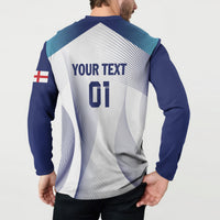 Blue and white back-print henley sweatshirt with YOUR TEXT 01 and flag