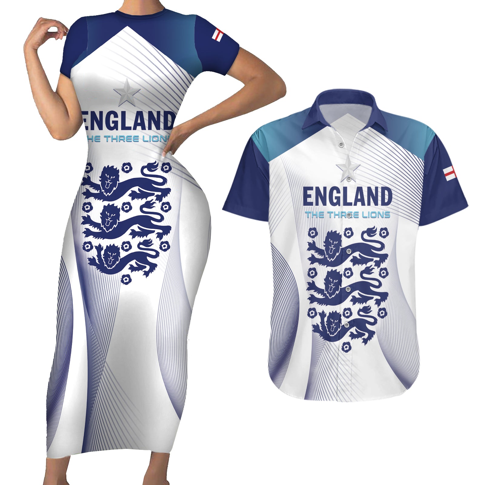 Personalized England 2024 Football Couples Matching Short Sleeve Bodycon Dress and Hawaiian Shirt Come On The Three Lions - Wonder Print Shop