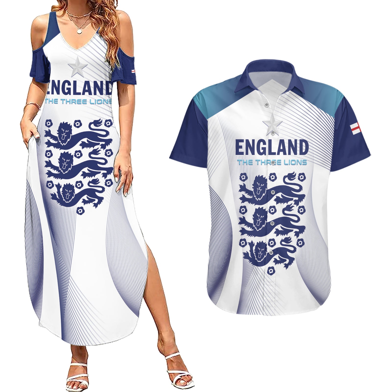 Personalized England 2024 Football Couples Matching Summer Maxi Dress and Hawaiian Shirt Come On The Three Lions - Wonder Print Shop