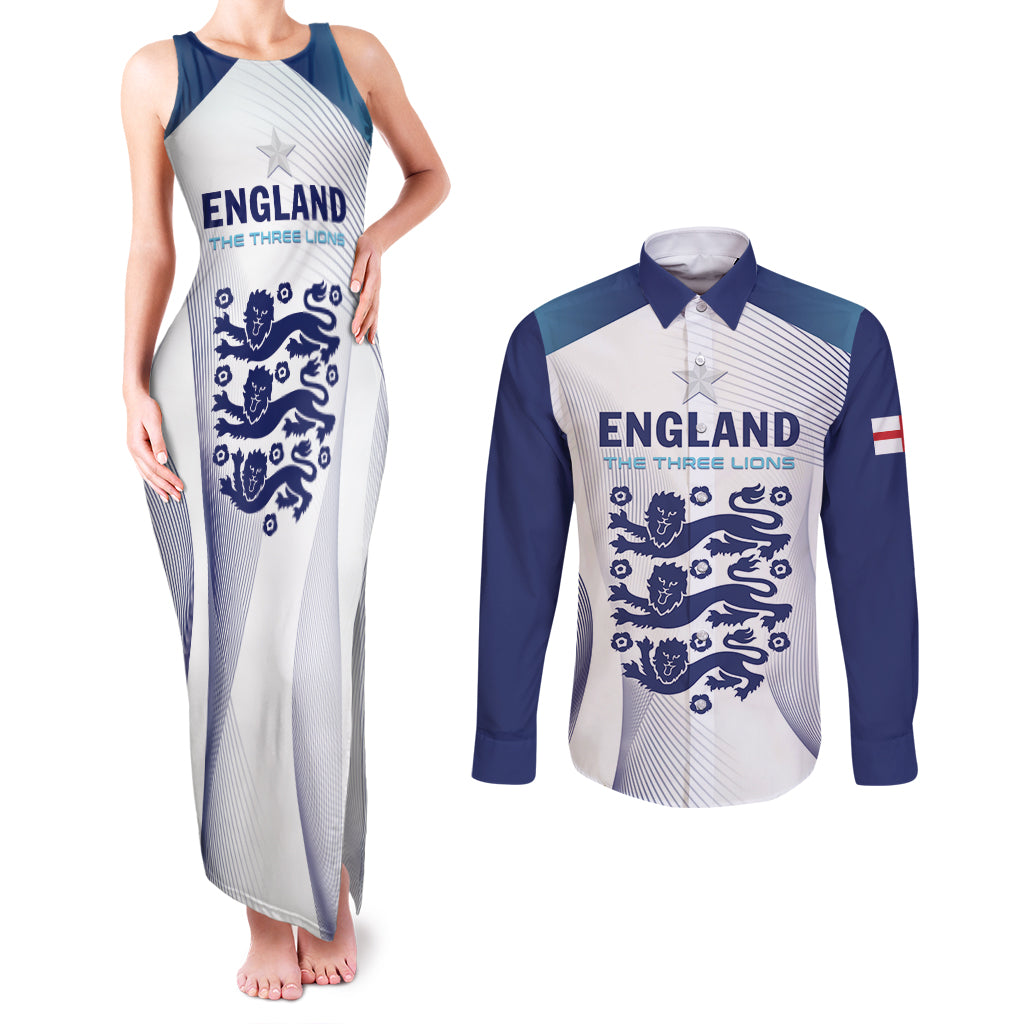 Personalized England 2024 Football Couples Matching Tank Maxi Dress and Long Sleeve Button Shirt Come On The Three Lions - Wonder Print Shop