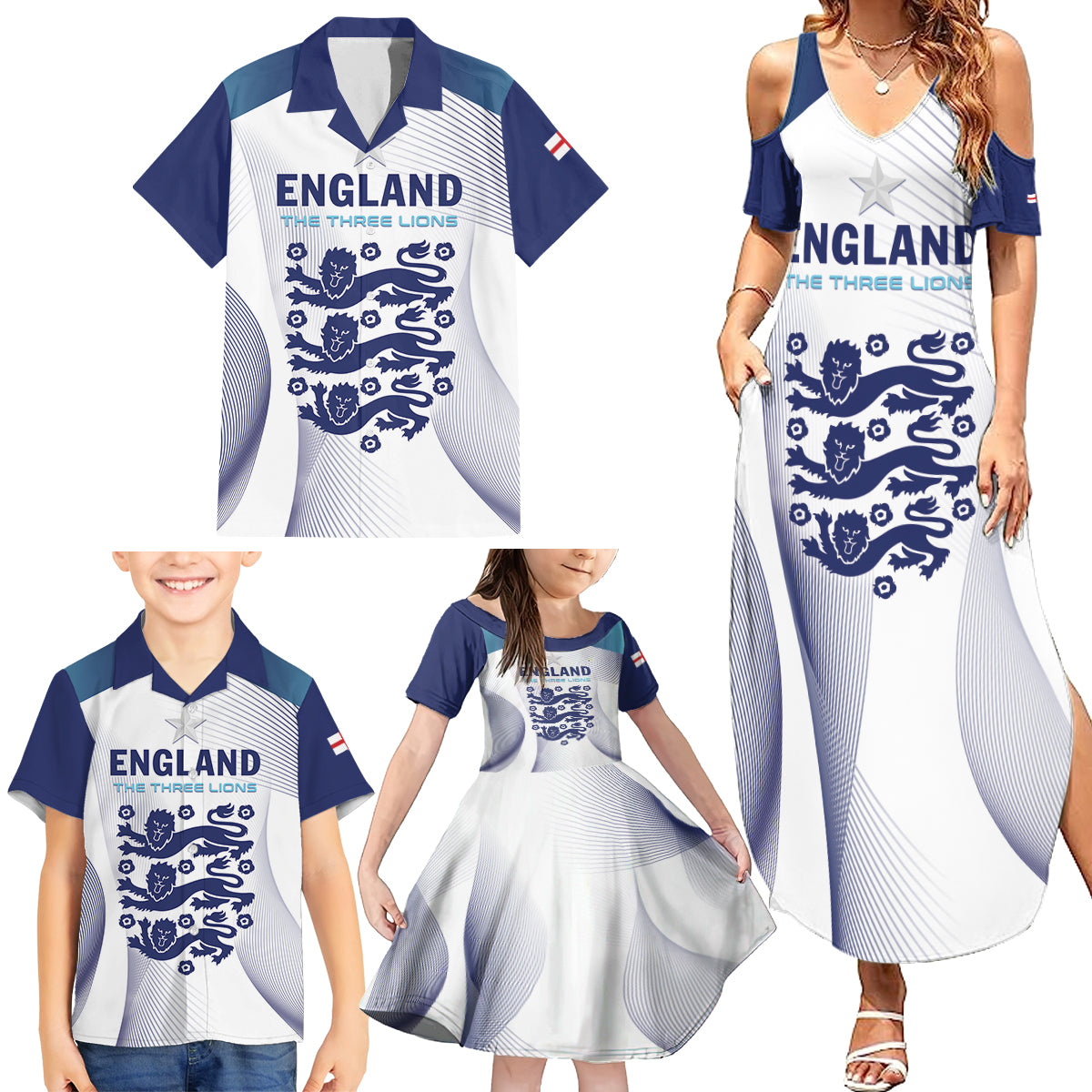 Personalized England 2024 Football Family Matching Summer Maxi Dress and Hawaiian Shirt Come On The Three Lions - Wonder Print Shop