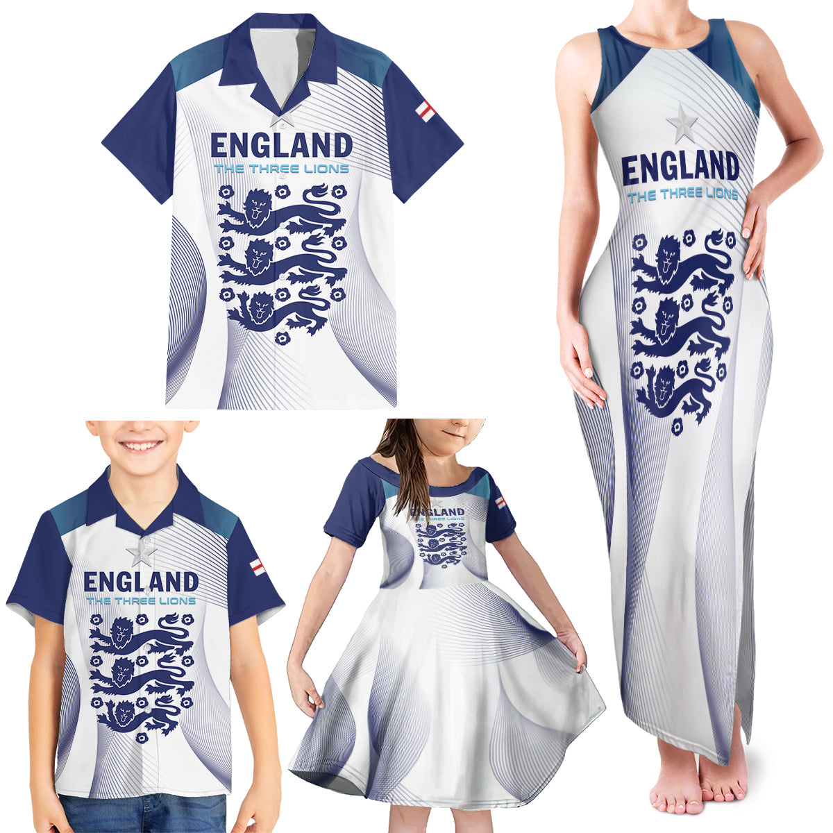 Personalized England 2024 Football Family Matching Tank Maxi Dress and Hawaiian Shirt Come On The Three Lions - Wonder Print Shop