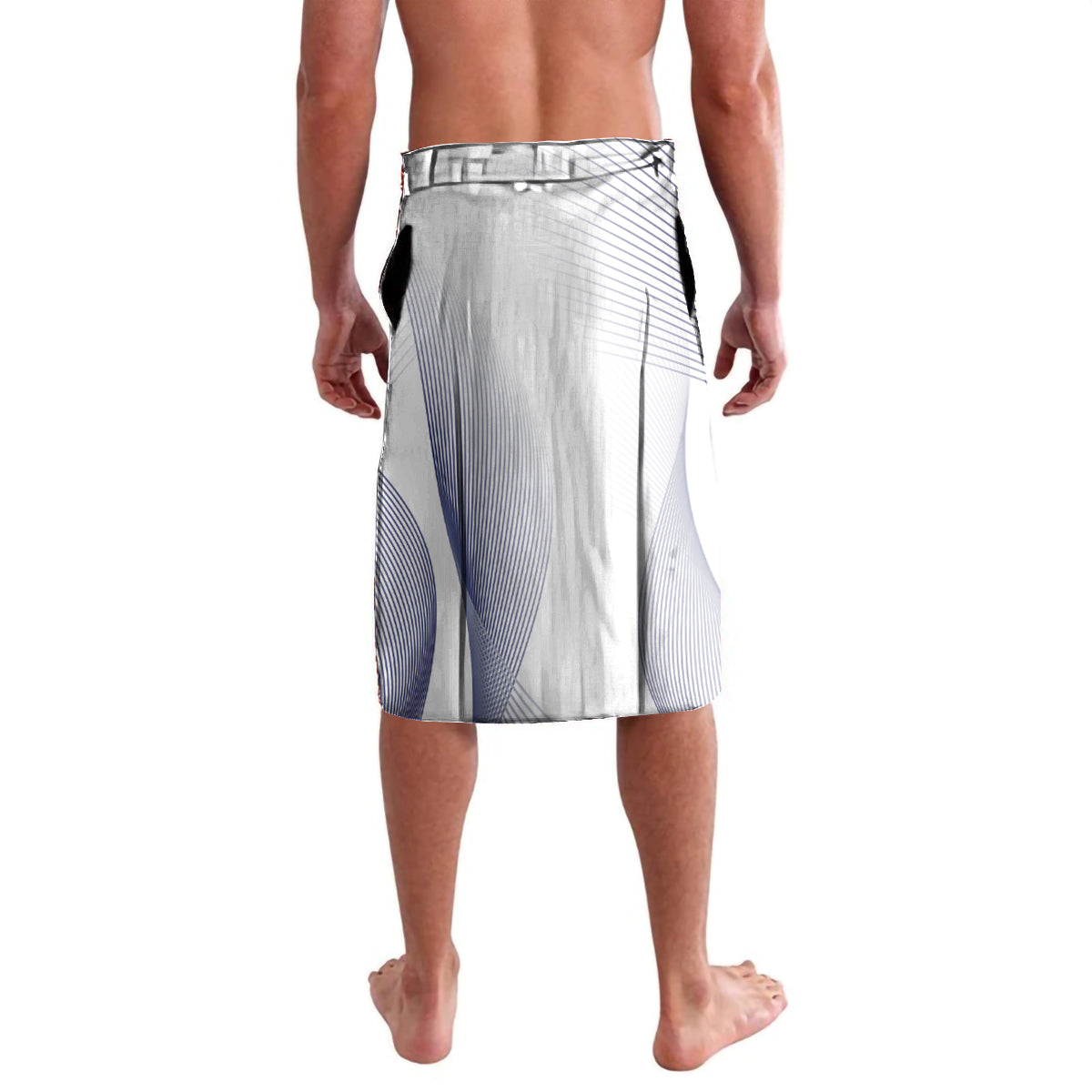 Personalized England football lavalava, back view with white-blue abstract stripe pattern