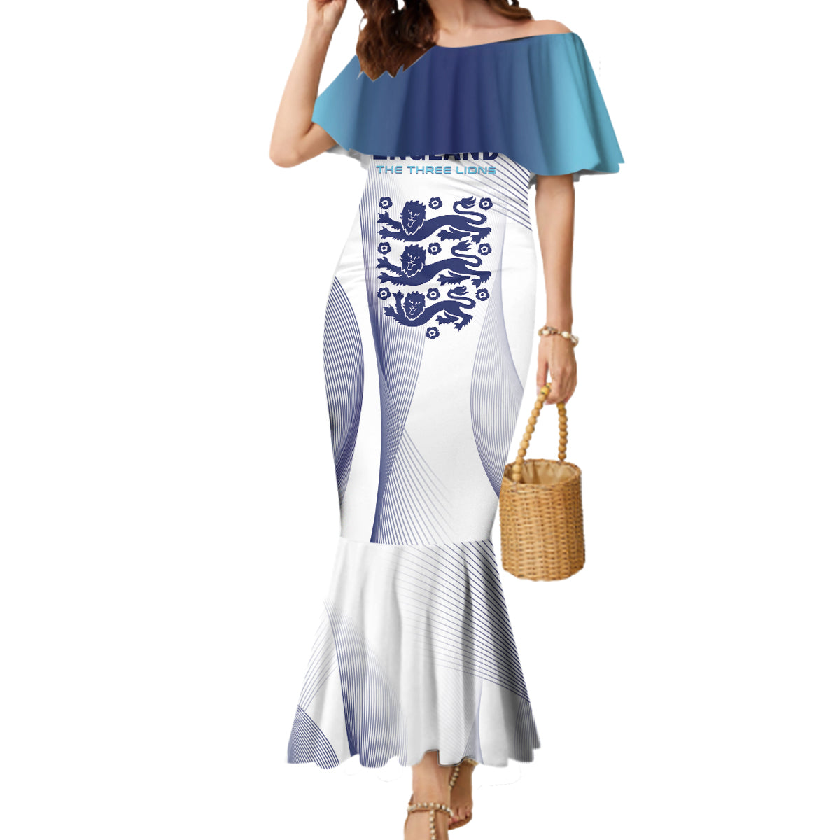 Personalized England 2024 Football Mermaid Dress Come On The Three Lions - Wonder Print Shop