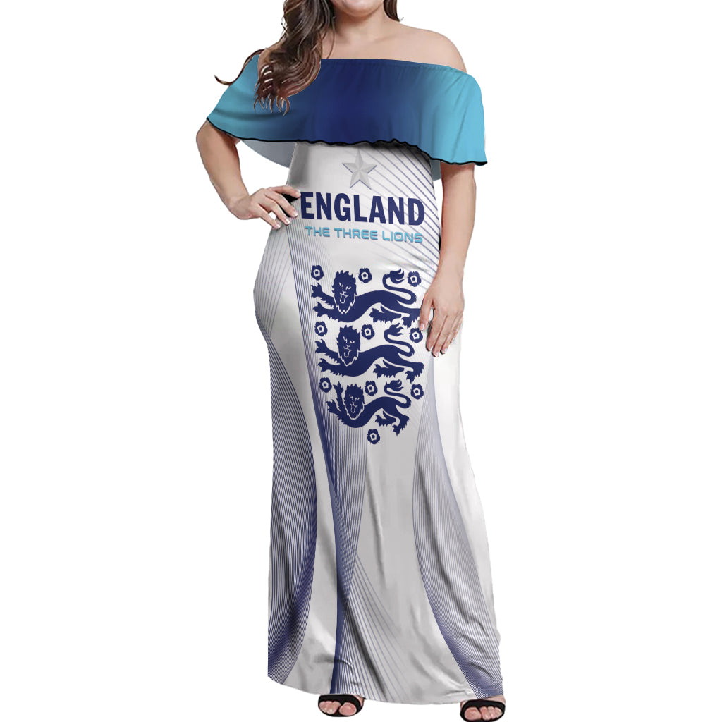 Personalized England 2024 Football Off Shoulder Maxi Dress Come On The Three Lions - Wonder Print Shop