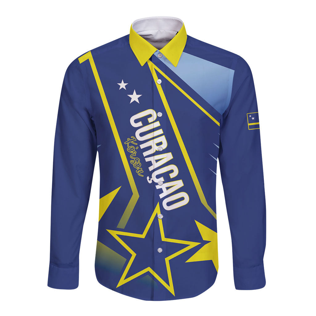 Personalized Country of Curacao Long Sleeve Button Shirt Proud of Our Flag