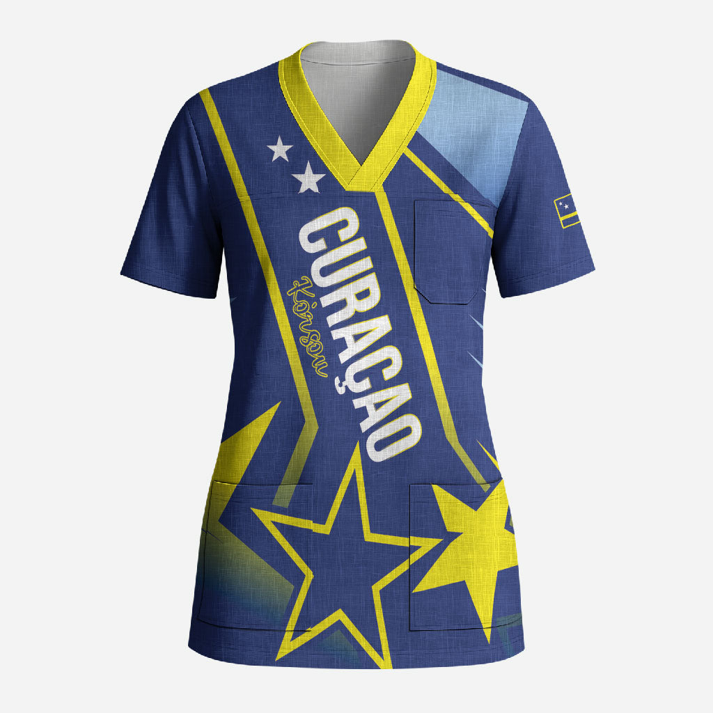 Personalized Country of Curacao Scrub Top Proud of Our Flag