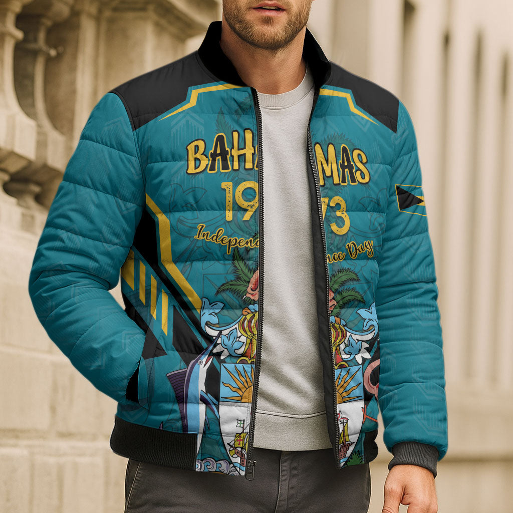 Personalized Bahamas 1973 Bomber Puffer Jacket Happy Independence Day