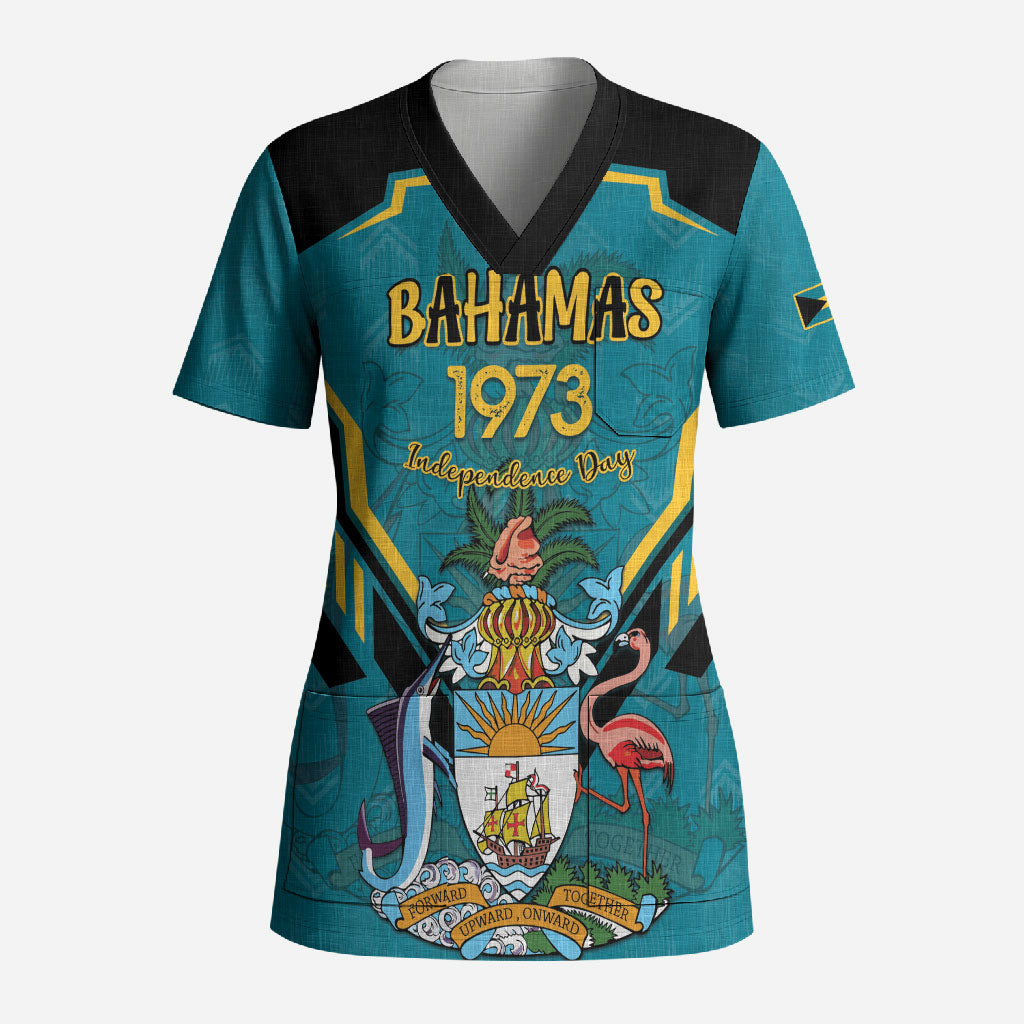 Personalized Bahamas 1973 Scrub Top Happy Independence Day