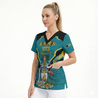 Personalized Bahamas 1973 Scrub Top Happy Independence Day