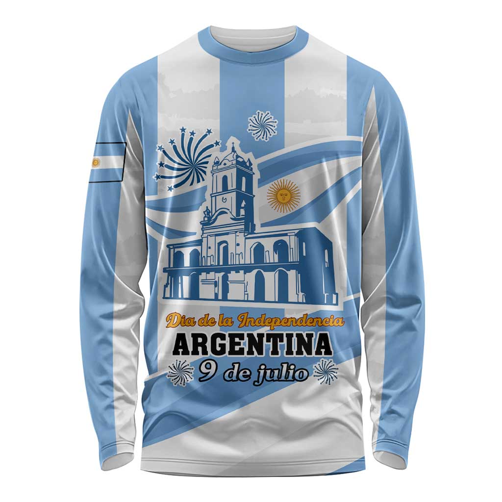 Unisex long-sleeve shirt in blue and white with Argentina flag city graphic