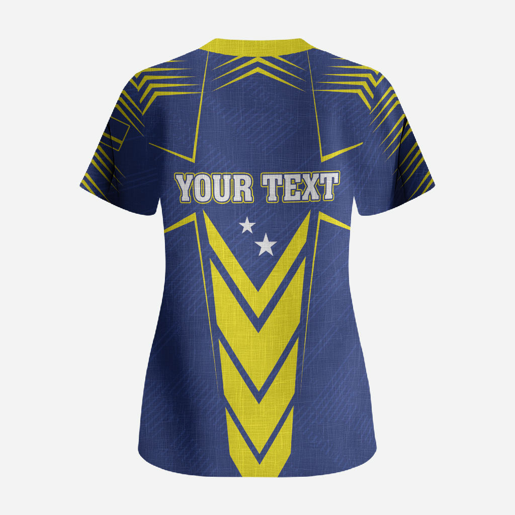 Personalized Curacao Flag Day Scrub Top Pais Korsou