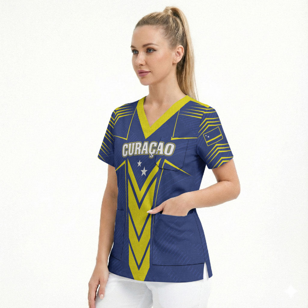 Personalized Curacao Flag Day Scrub Top Pais Korsou