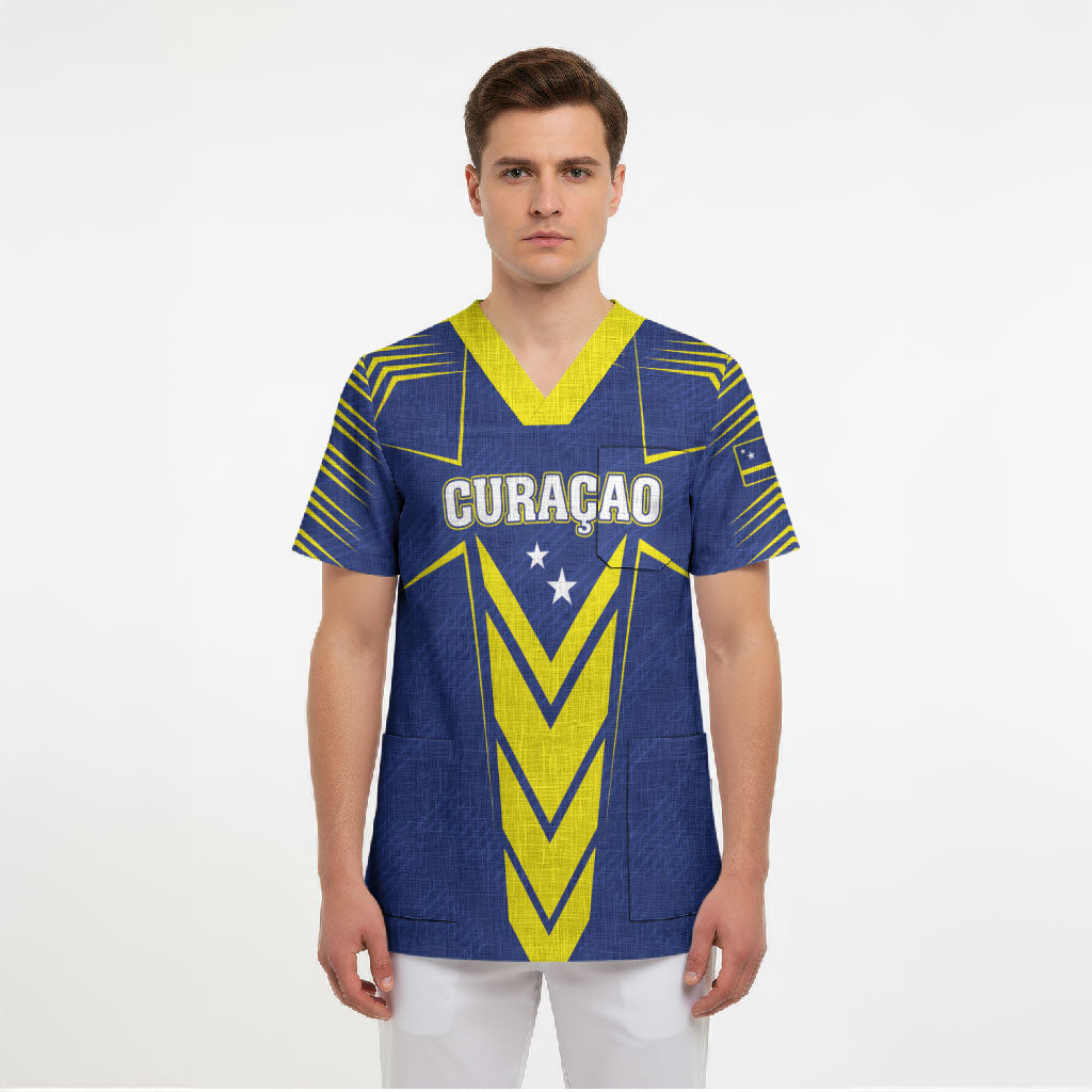 Personalized Curacao Flag Day Scrub Top Pais Korsou