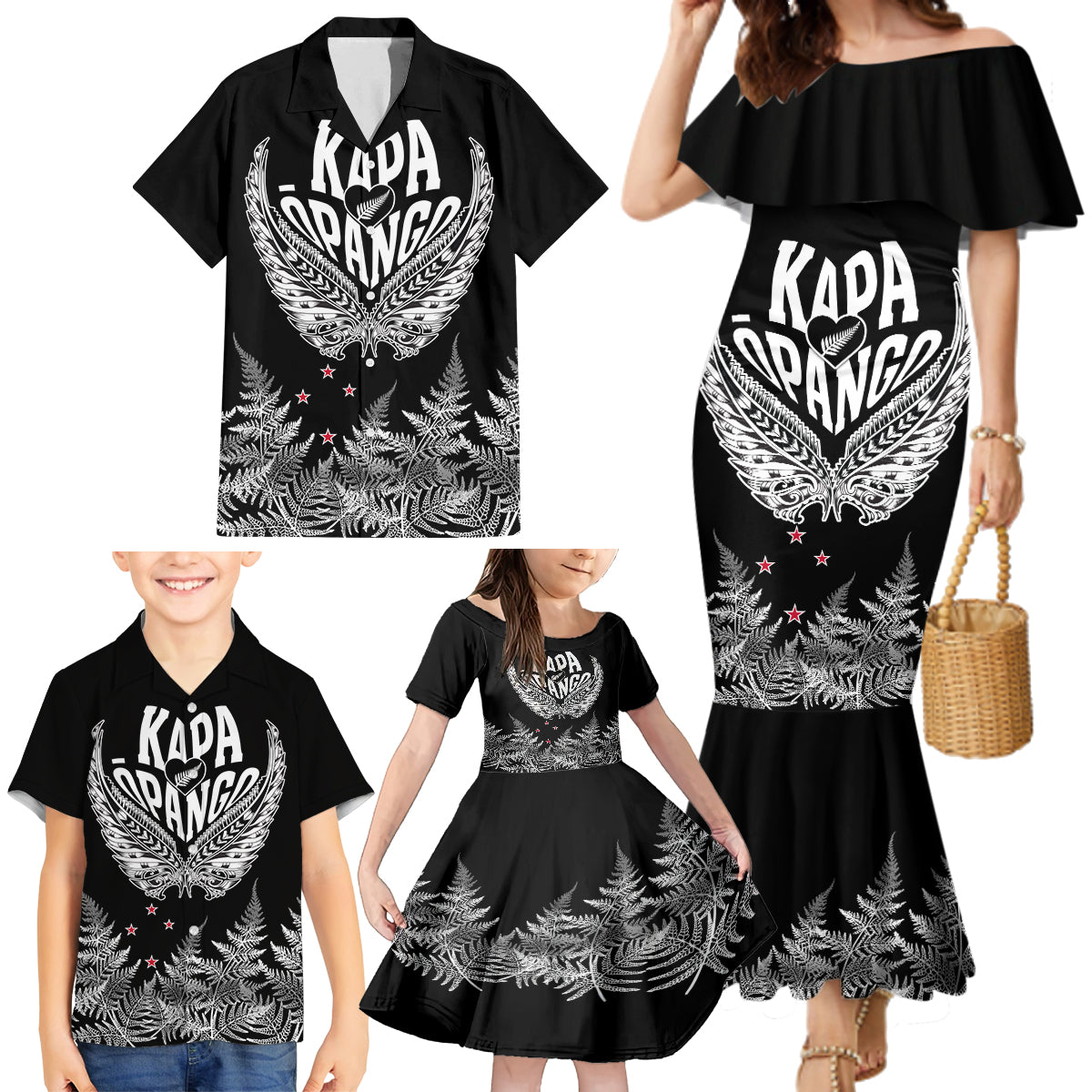 Custom New Zealand Rugby Family Matching Mermaid Dress and Hawaiian Shirt NZ Opango Forever Silver Fern Heart - Wonder Print Shop