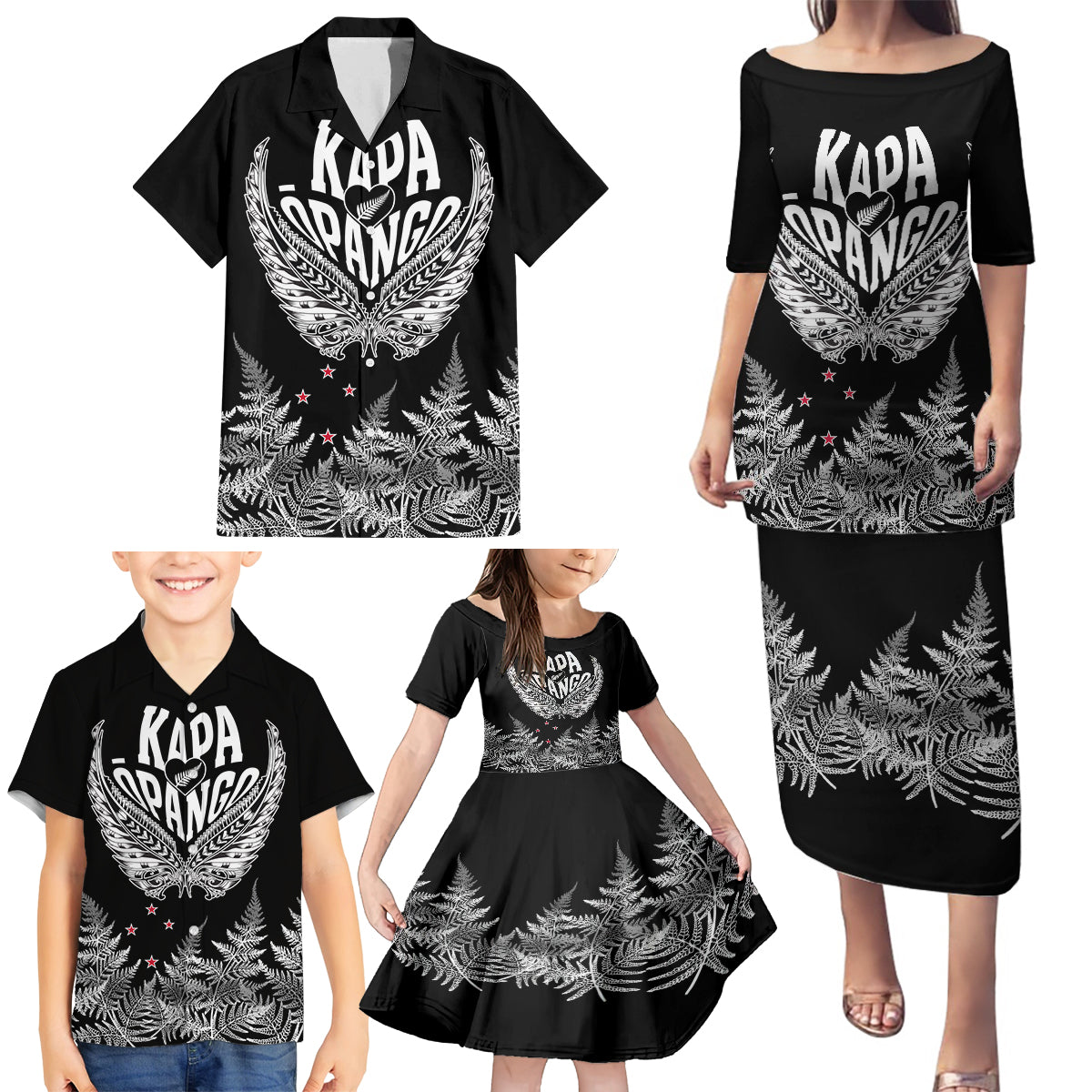 Custom New Zealand Rugby Family Matching Puletasi Dress and Hawaiian Shirt NZ Opango Forever Silver Fern Heart - Wonder Print Shop