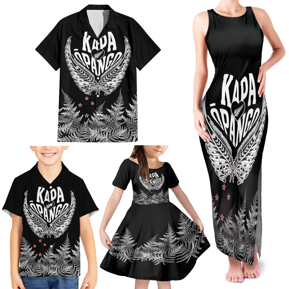 Custom New Zealand Rugby Family Matching Tank Maxi Dress and Hawaiian Shirt NZ Opango Forever Silver Fern Heart - Wonder Print Shop