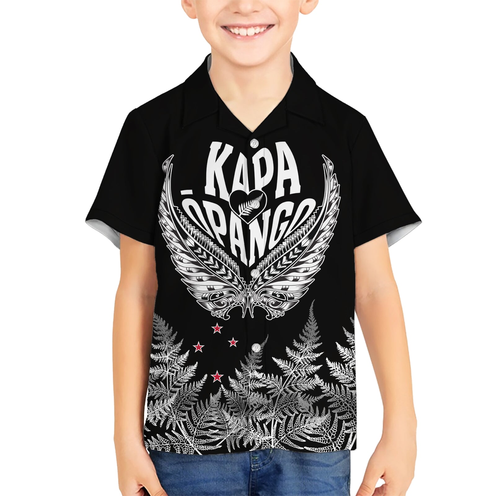 Custom New Zealand Rugby Kid Hawaiian Shirt NZ Opango Forever Silver Fern Heart - Wonder Print Shop