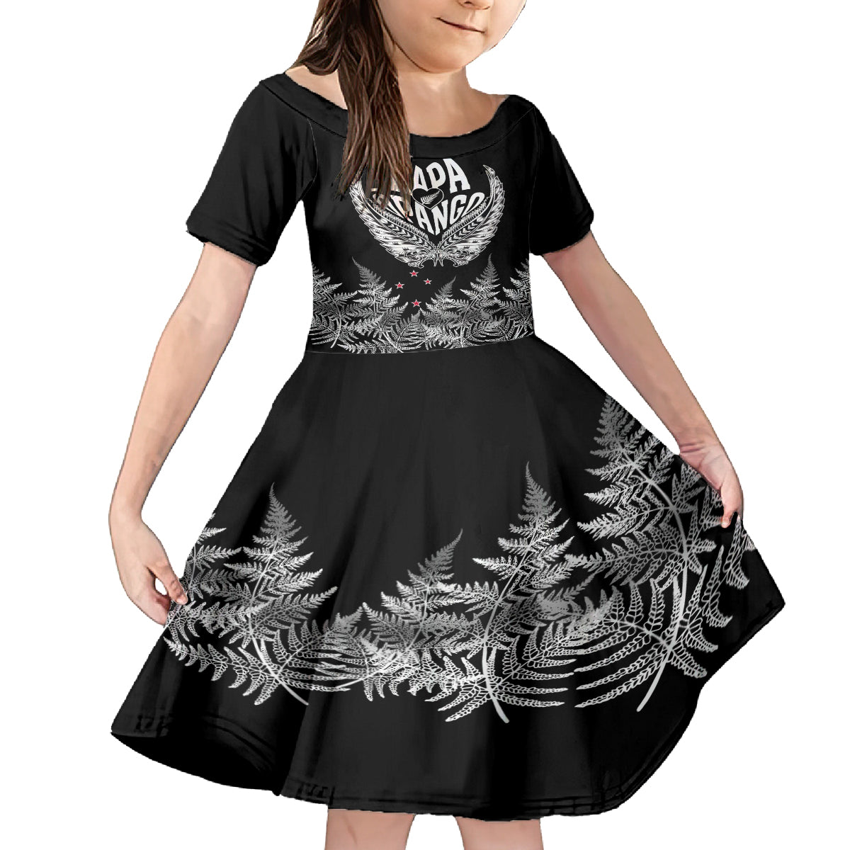 Custom New Zealand Rugby Kid Short Sleeve Dress NZ Opango Forever Silver Fern Heart - Wonder Print Shop