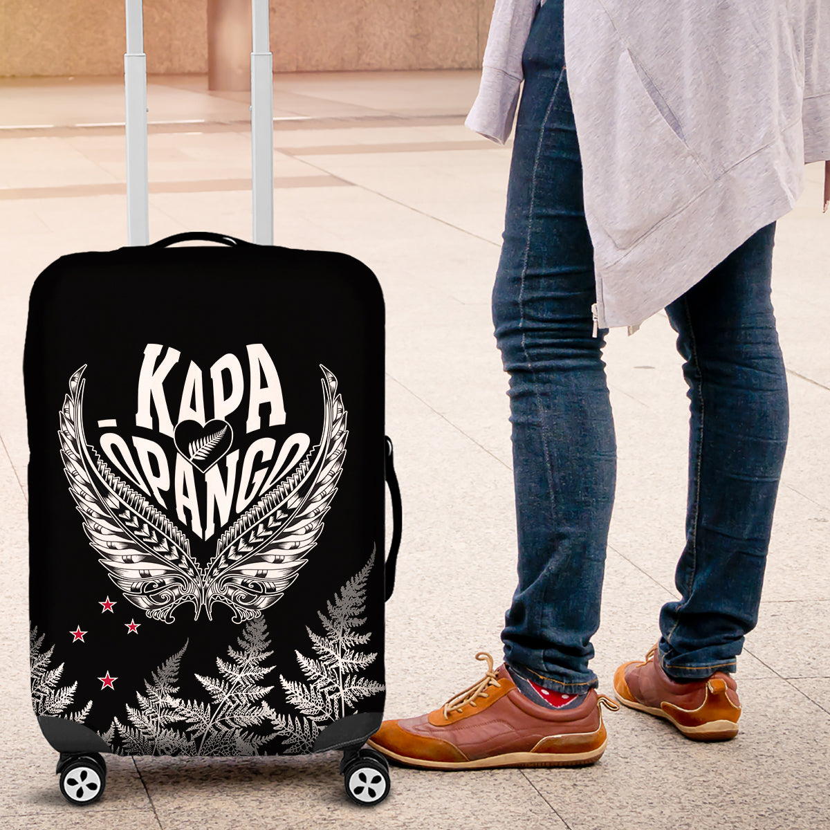 Custom New Zealand Rugby Luggage Cover NZ Opango Forever Silver Fern Heart - Wonder Print Shop