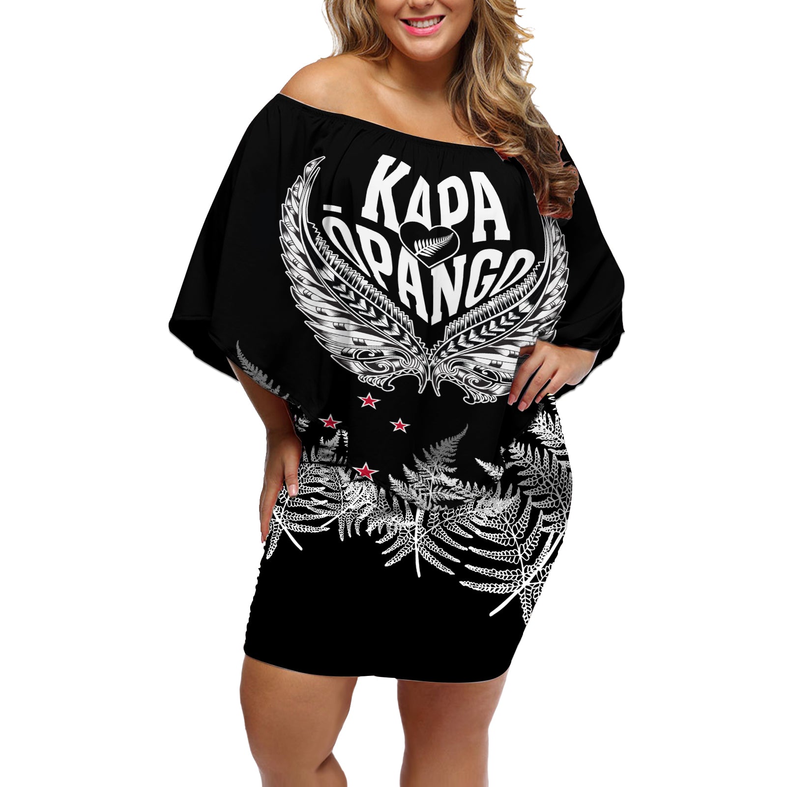 Custom New Zealand Rugby Off Shoulder Short Dress NZ Opango Forever Silver Fern Heart - Wonder Print Shop